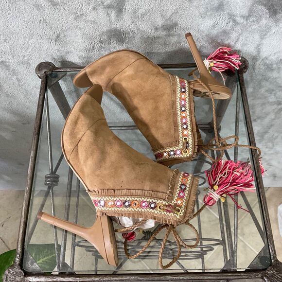Sam Edelman Artie 2 Suede leather Open Toe Heeled Booties With Tassels. Size 8. - Picture 5 of 11